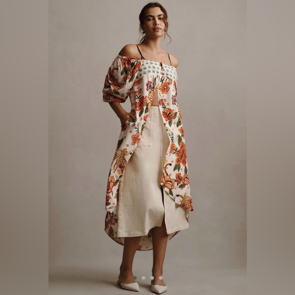 FARM Rio Tops - FARM Rio Orange Floral Long Tunic Top NWT Size Small